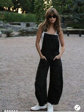 We The Free Black Wide-Leg Denim Overalls for Women